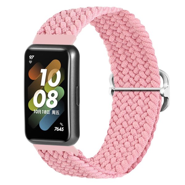 Flätat klockarmband för Huawei Band 7, ersättningsarmband med justerbart spänne Pink