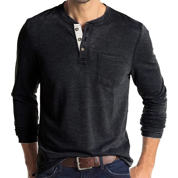 Miesten pitkähihainen t-paita puuvilla Henley-paidat rento muoti t-paidat