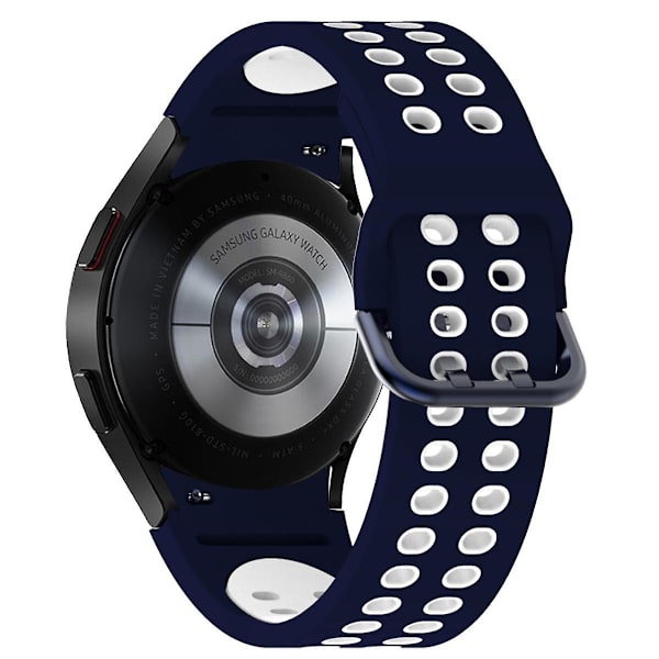 20mm silikoninen ranneke Samsung Galaxy Watch 5 40mm/44mm/5 Pro 45mm -kelloon kaksoisreikäsoljella Blue    White