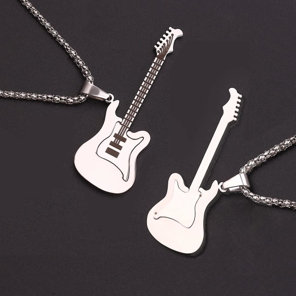 Halsband för 2 st Hip Hop Guld Silver Färg Personlighet Gitarr Halsband Män Kvinnor Rostfritt Stål Halsband Rock Musik Gitarr Par Vänskap Halsband