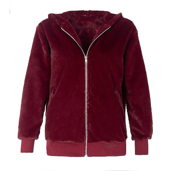 Dame Mode Afslappet Frakke Efterår Vinter Hættefrakke Plys Varm Jakker Plus Størrelse S-5xl Wine red 4XL