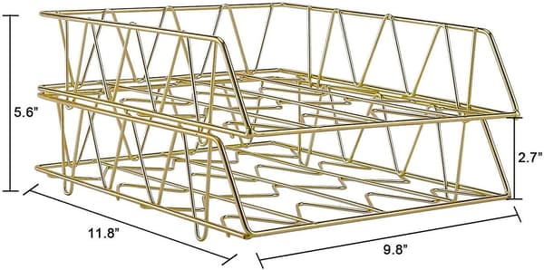 Skrivbordsorganisatör i metall, stapelbar brevbricka, pappershållare, 2-pack, guld Grey