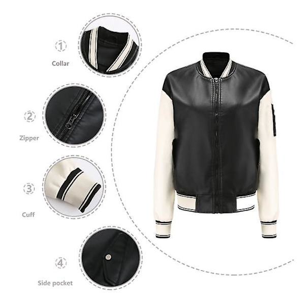 Naisten nahkaiset vapaa-ajan baseball-univormut, löysät naisten takit, kevät- ja syystakit, saatavana 4 värissä White XL