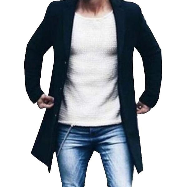 Herre Vinter Formel Trenchcoat Frakke Lang Jakke Overtøj Black XL