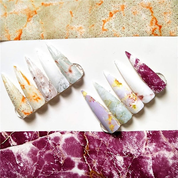 Marmor nagelfolie överföringsdekal, 10 rullar marmorsten nagelfolier färgglada blommande tryck nagelkonst folieomslag dekaler diy nageldekoration för kvinnor G