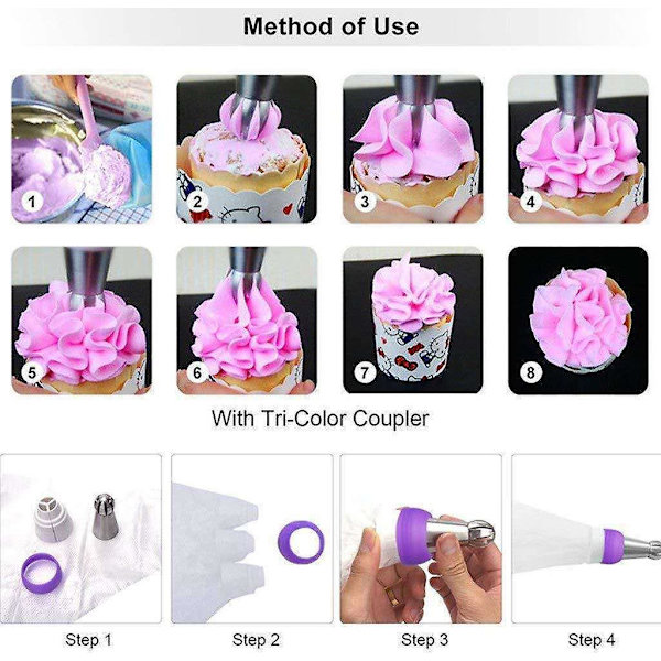 8 stk. Sprøyteposer i rustfritt stål, kake- og cupcake-dekorasjonssett, blomsterfrosting-tipper, DIY-sprøyteposer for kakedekorering (8 stk.)
