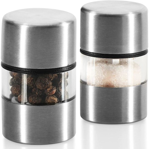 2x Mini Salt- og Peberkværn i Rustfrit Stål med Keramisk Kværn - Køkkentilbehør - Kværn (02 Stykker - Mini)