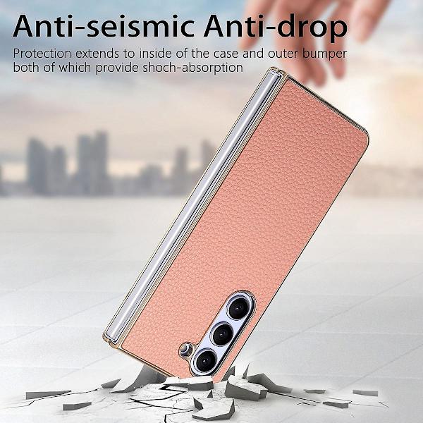 Z Fold 5 Fodral, PU Läder & Plätering PC Stötsäkert Fodral Kompatibel Samsung Galaxy Z Fold 5 Med Skärmskydd Pink For Galaxy Z Fold 5