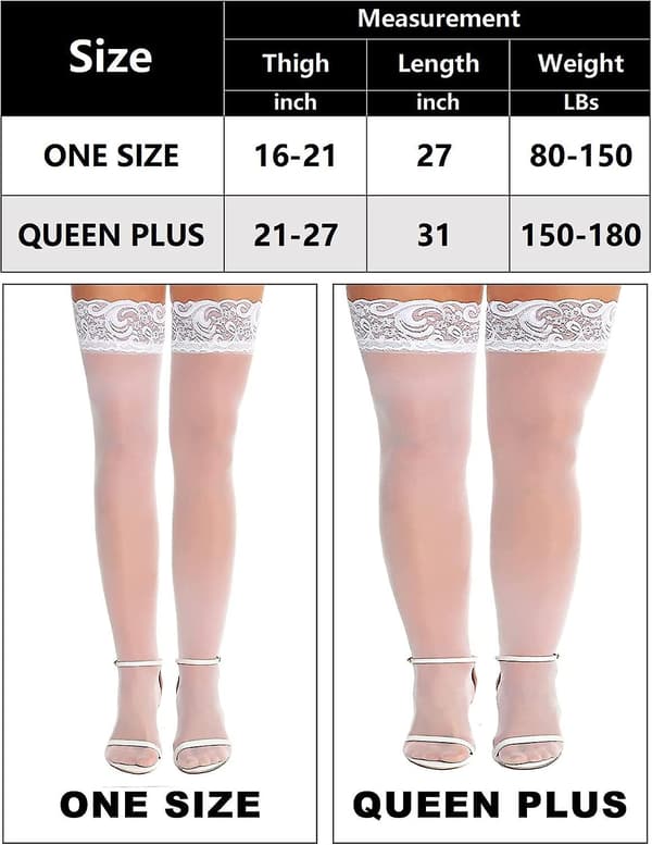 Antisladd silikon spets silke lårhöga strumpor för kvinnor 2White One Size Plus