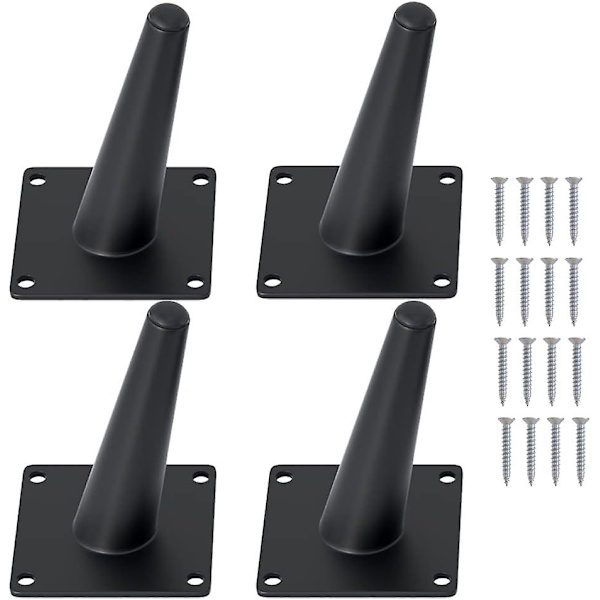 4 st 16 tum tunga mattsvarta metallben i lutande vinkel för möbler, set med ben i modern stil från mitten av århundradet för soffbord, soffa, skåp Matte Black 4 Inch (100mm)
