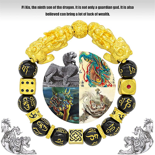 Feng Shui Armbånd Velstand Dobbelt Pi Xiu/pi Yao Sort Mantra Perlearmbånd