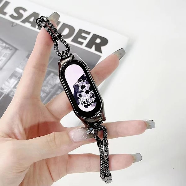Delikat Kobberkjede Metall Klokke Erstatningsrem For Xiaomi Mi Band 7, med Klokkeveske Black