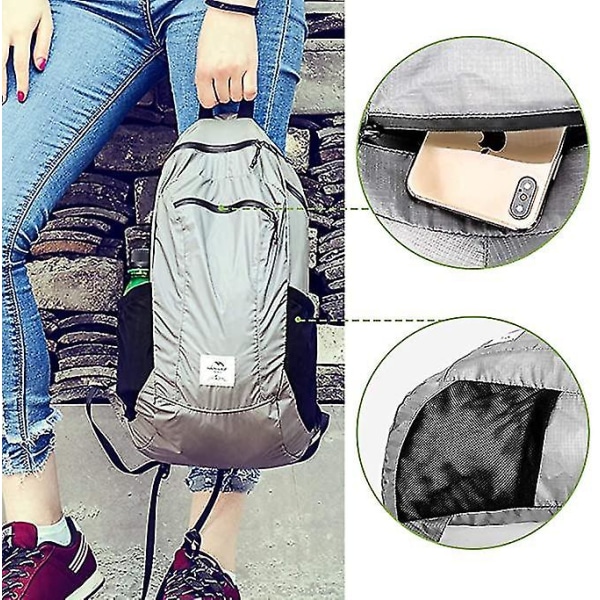 Outdoor Sport Daypack Bag, Ultralätt hopfällbar ryggsäck Packable ryggsäckar Grey