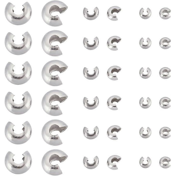 150 st 4,5/6/10,5 mm Diameter Krympsmycken 304 Rostfritt Stål Krympsmycken Kåpor Pärlor Ände Spets Halvrund Öppen Krympsmycken