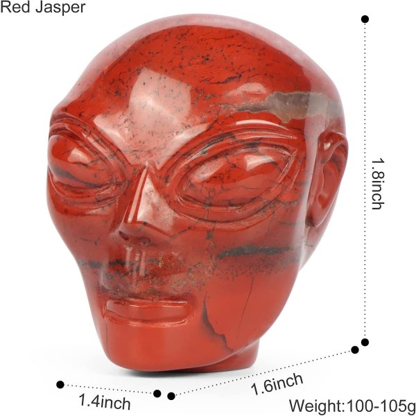 2" röd jaspissten Yttre rymden Alien Kristallskallestaty, Alien-dekor Handskuren ädelstenskonstskulptur, hemprydnad Bästa konstdekoration