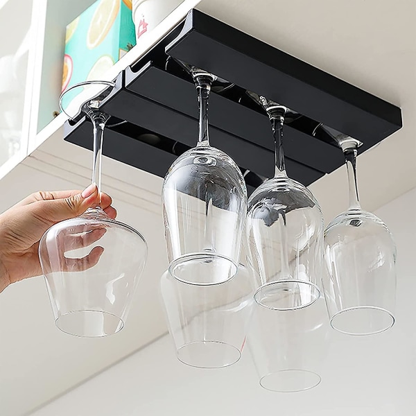 Plastik Vinglas Rack, Vinglasholder, Opbevaring af Stilkglas, Vinglas, Pakke med 2 Køkkenophæng, Sort