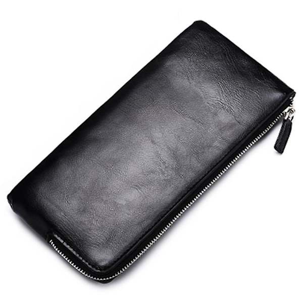 Glidelåslukking Herre Clutch Kort Mynter Mobiltelefonholder Lang Lommebok PU Lær Lommebok Black