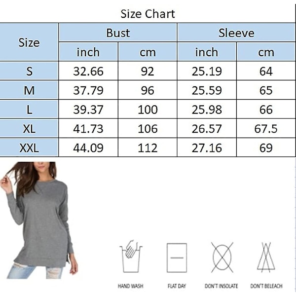Langærmet sweatshirt til damer, rund hals, sideslidser, afslappet tunika pullover T-shirt toppe Wine M