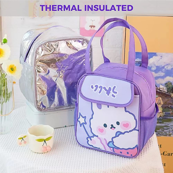 Söpö lounaslaukku naisille tytöille japanilainen anime eristetty kylmälaukku Kawaii lounasrasia lapsille teineille esikouluun lukioon ja yliopistoon (Ruskea karhu)