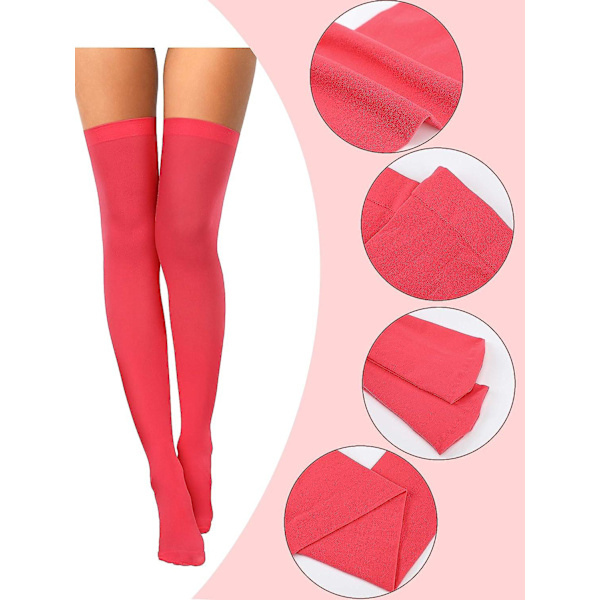 4 par silke lårhøye strømper for kvinner nylon sokker for kvinner Halloween Cosplay kostyme Light Red  Yellow M