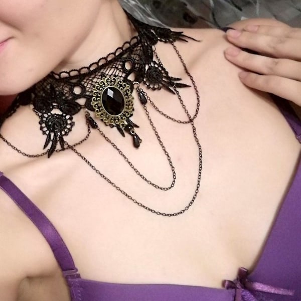 Smycken Gotisk krage Sexiga pärlor hänge svart spetshalsband Ny Steampunk Style