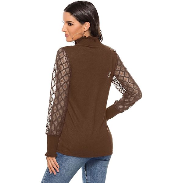 Damtröjor Elegant spets Mesh Semi genomskinlig blus Casual långärmad turtleneck