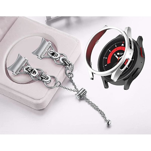 Armbånd i rustfrit stål til Samsung Galaxy Watch 5 44mm med PC beskyttelsesramme Silve Black Silver Frame