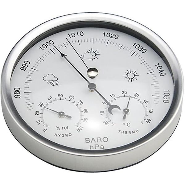 Vejrstation, analogt barometer med termometer, hygrometer og lufttryksmålinger, designet til enkelhed og let læsbarhed