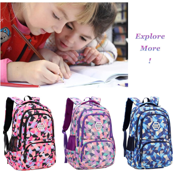 Geometric Print Backpacks for Girls Boys School, Capacity School Girls Backpacks for Kids Water-resistant Bookbags lila