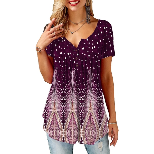 Naisten puserot röyhelöillä, löysä napitus, tunikat naisille Dotpurple M