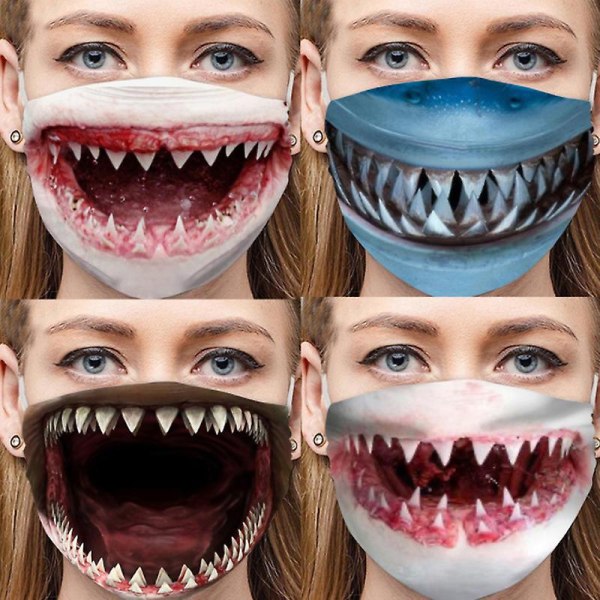 10-pack återanvändbara hajmasker, tvättbara hajtryckta masker för unisex vuxna BLUE