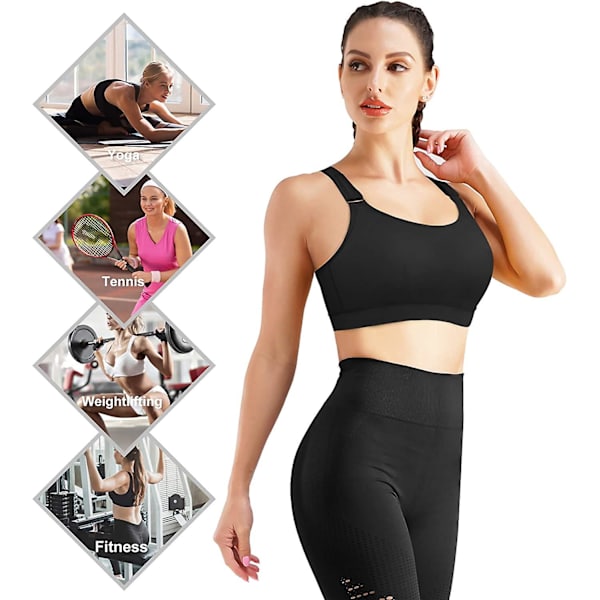 Naisten pehmustettu urheiluliivi, langaton, korkean tuen crop top säädettävillä olkaimilla, joogaliivi