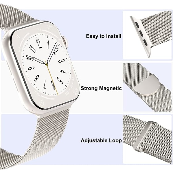 3-pack mesh metallband som är kompatibla med Apple Watch band 38 mm 40 mm 41 mm 42 mm 44 mm 45 mm 49 mm, armband med magnetslingor i rostfritt stål AA005 38mm 40mm 41mm
