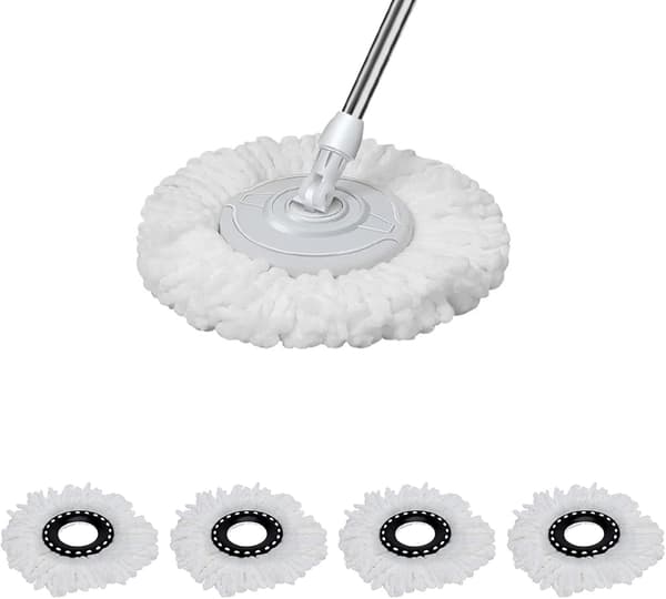 4 stk. moppehode rengjøringsutskiftning mopper hode hvit mikrofiber moppehode refill 360° roterende rund spin magisk moppe erstatning kompatibel våt tørr mopp