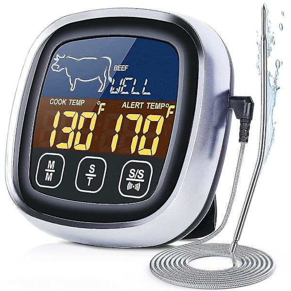 Digital kötttermometer kök, stektermometer, grilltermometer, digital termometer med LCD-timer, temperatursond för ugn kött ugnsmat