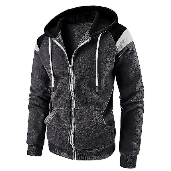 Herre Casual Hættetrøje Kontrastfarve Lynlås Hætte Langærmet Jakke Sportsjakker Overtøj Toppe Dark Gray 2XL