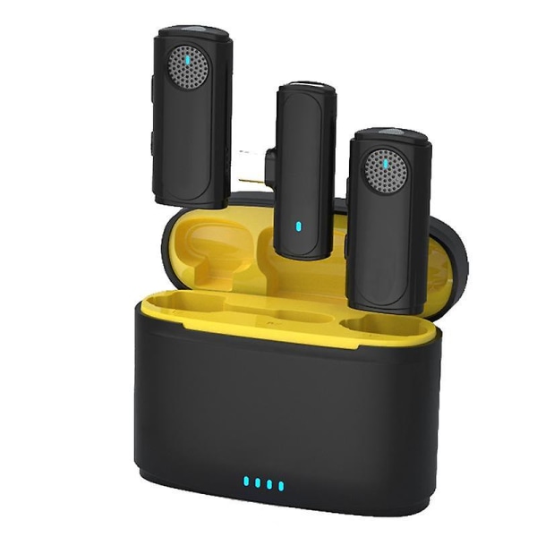 Trådløs Lavalier Mikrofon 3 Gear Støjreduktion Revers Clip Mic, 2 Mikrofoner + 1 Modtager Type C