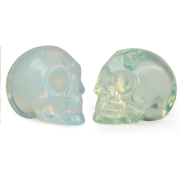 2.0\" Opalit Krystal Kraniehoved Dekor Statue Krystaller og Helbredende Sten, udskåret Kranie Halloween Dekor Figur Samlerobjekt Reiki Skulptur Til Køkken