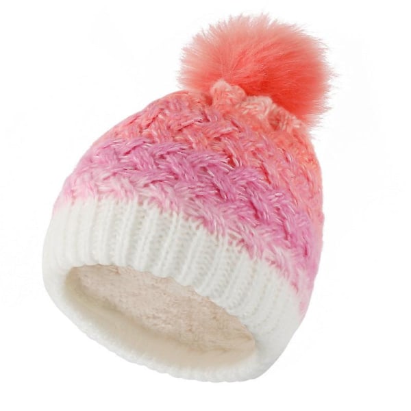 Hatt tjejer utomhus vinter färg gradient plus fluffiga bollar hatt pojkar ärm cap Pastel Average size