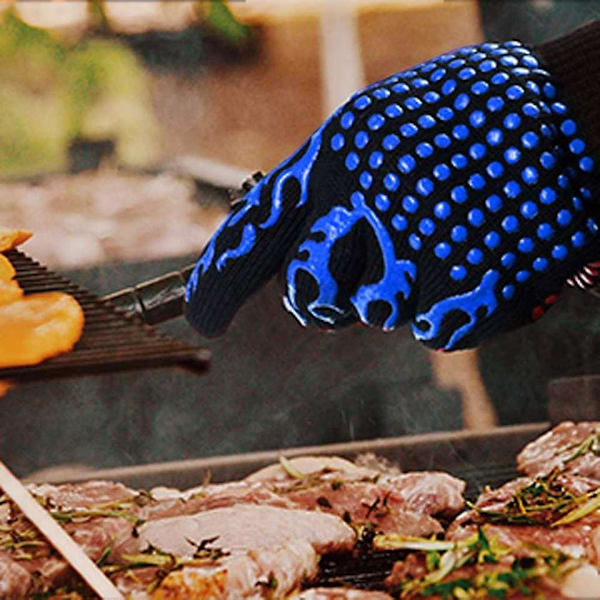 Grillhandskar, grillhandskar 800c/1472 hög temperaturbeständiga, värmeisolerande ugnsvantar halkfria kökshandskar för matlagning bakning