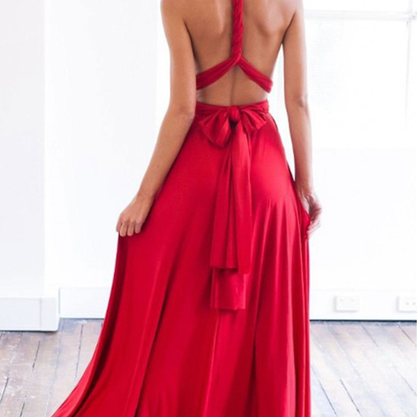 Nya Chiffong Brudtärnklänningar Balklänning Bröllop Ruched Formell festklänning för kvinnor Red M