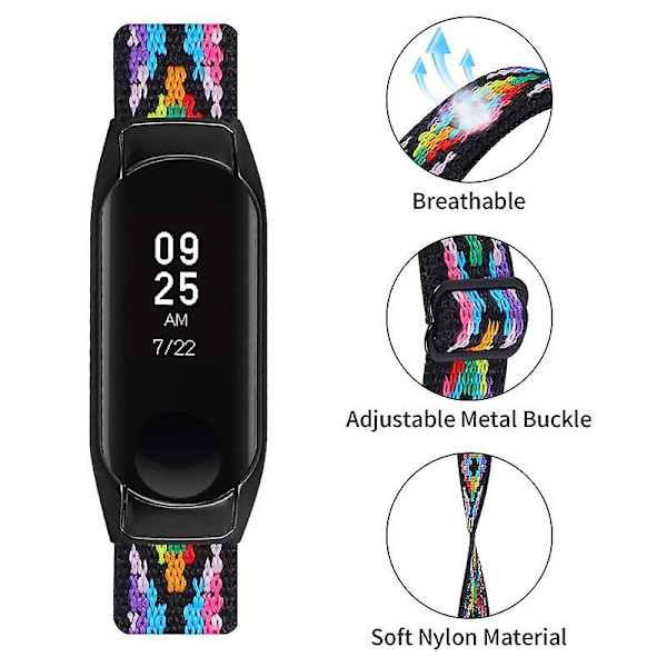 Stretchig nylon anti-scratch justerbar handledsrem för Xiaomi Mi Band 3/4, med svart klockram Style 14