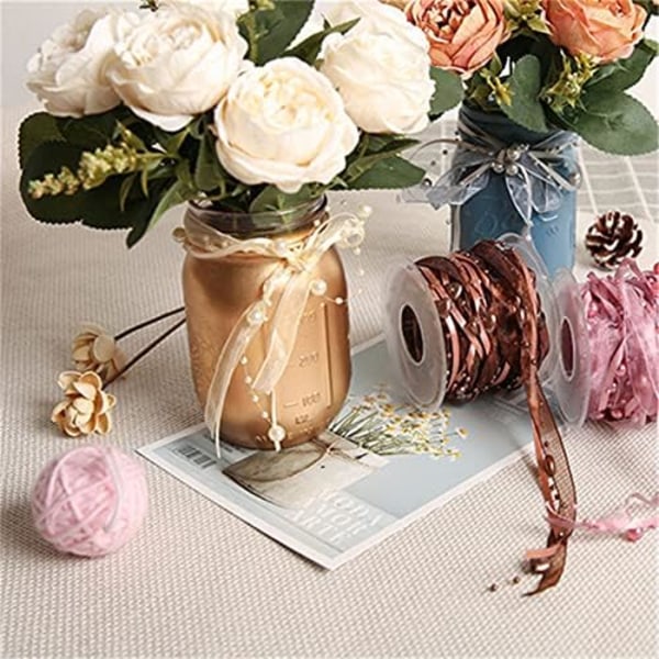 10M Konstgjorda pärlor band Chiffon band och Organza spets band Trims för bröllop blomma julgran dekoration sömnad hantverk förpackning vit