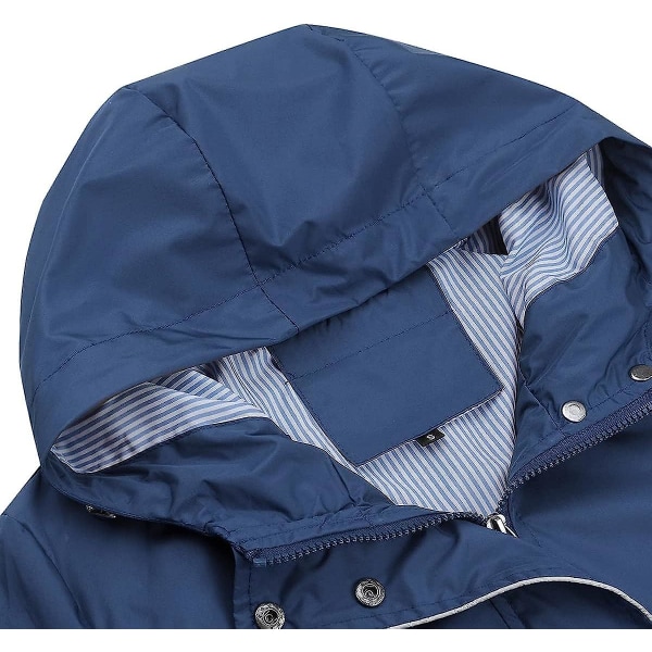Lang, vanntett jakke for kvinner med hette, lett regnfrakk, vindjakke, utendørs trenchcoat Blue XXL