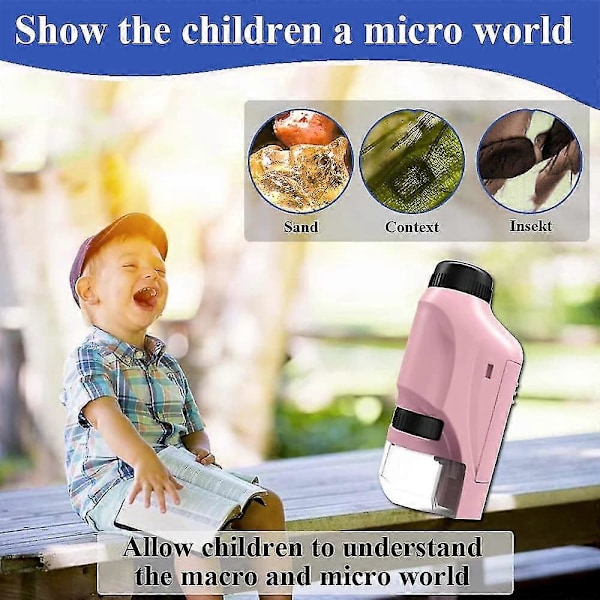Barnens Fickmikroskop, Mini Mikroskop för Barn, Bärbart Mikroskop för Barn, Handhållet Mikroskop för Barn, Pedagogiska Leksaker för Pojkar och Flickor, Vetenskaplig Gåva Pink
