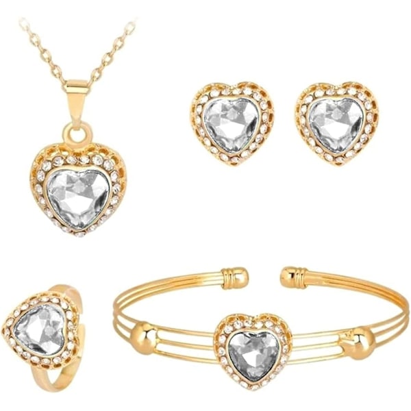 Smyckesset för kvinnor, damer strass hjärta hänge halsband örhängen ring armband smyckesset present
