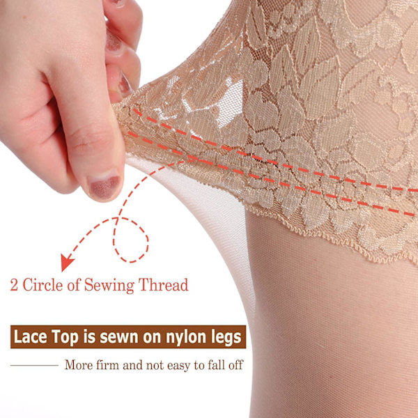 Hold Ups Lårhöga Strumpor För Kvinnor, Anti-halk Silikon, Spets Topp, 20 Denier 20D Beige L