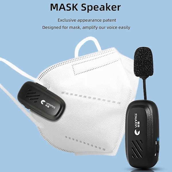 Bärbar uppladdningsbar minirör mikrofon trådlös klämma på mask mikrofon högtalare