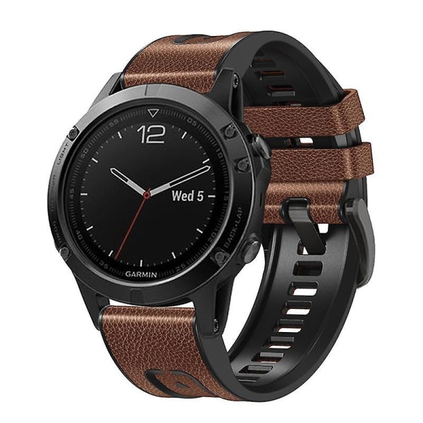 26mm Snabbkoppling Läderbelagt Silikonklockarmband För Garmin Fenix 7X Ersättningsarmband Brown