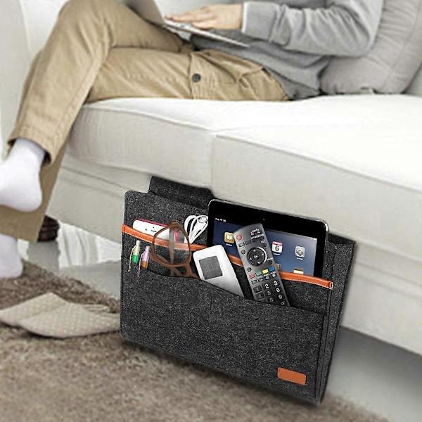 Huopainen sängyn vieressä oleva säilytyspussi taskuilla, kätevä sängyn sohvan työpöydän riippuva järjestäjä puhelimelle, lehdille, tabletille, kaukosäätimille Dark Grey